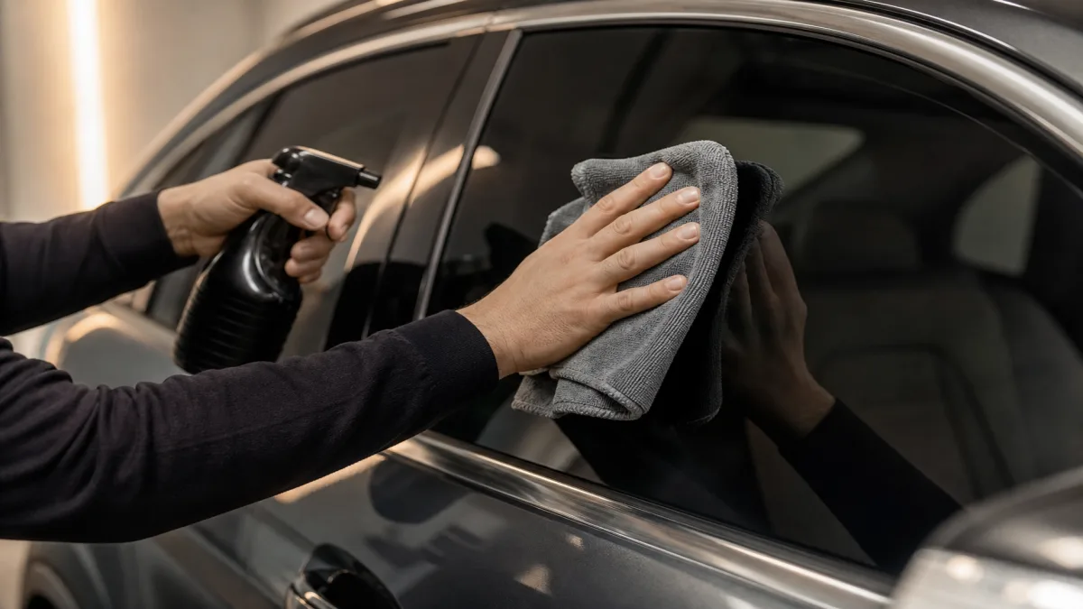 Schonende Reinigung einer getönten Autoscheibe nach der Montage, Bild 1200x675
